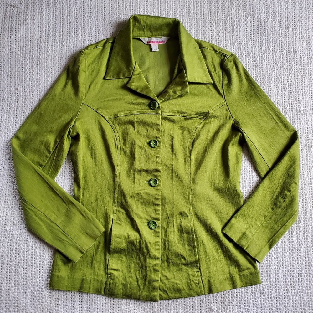 Vtg Compagnie Internationale Express Women's Size 5/6 Green Button Down Shacket